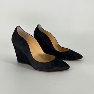 Christian Louboutin Tanja 85 Suede Wedge Pumps Black Women Size 36 Pointed Toe